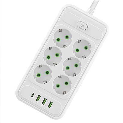 شش راهی برق یونیورسال با 3 خروجی USB و تایپ سی مدل T206